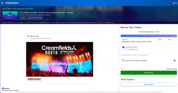 Creamfields festival registration page example