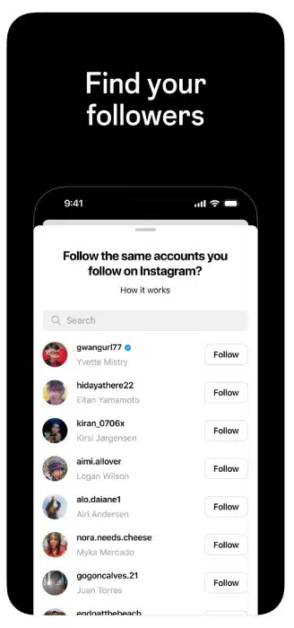 Find Your Followers page - "Follow the same accounts you follow on Instagram"