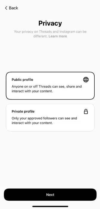 Privacy - 'Public profile' or 'Private profile'